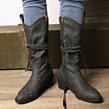 Load image into Gallery viewer, Studded PU Leather Block Heel Boots
