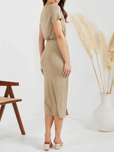Load image into Gallery viewer, Ruched Slit V-Neck Short Sleeve Dress
