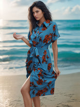 Load image into Gallery viewer, Tied Button Up Printed Short Sleeve Shirt Dress
