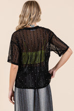 Load image into Gallery viewer, GeeGee Round Neck Drop Shoulder Mesh Glitter Top
