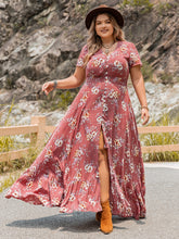 Load image into Gallery viewer, Plus Size Floral Slit Ruffle Hem Dress
