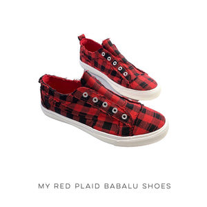 My Red Plaid Babalu Shoes