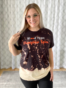 Blood Type Pumpkin Spice Bleached Graphic Tee