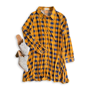 Lookin' Cute Plaid Shirt Dress in Mustard