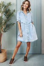Load image into Gallery viewer, Button Up Flounce Sleeve Denim Dress
