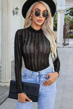 Load image into Gallery viewer, Glitter Round Neck Long Sleeve Semi-Sheer Bodysuit
