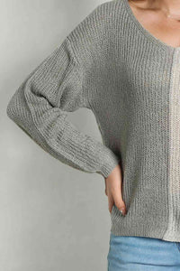 Contrast Color V-Neck Long Sleeve Pullover Sweater