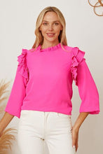 Load image into Gallery viewer, Frill Ruffled Three-Quarter Sleeve Blouse
