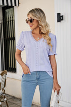 Load image into Gallery viewer, Eyelet Flounce Sleeve Scalloped V-Neck Top
