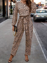 Load image into Gallery viewer, Leopard Tie Front Balloon Sleeve Jumpsuit
