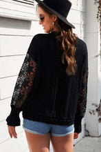 Load image into Gallery viewer, Openwork Lantern Sleeve Dropped Shoulder Sweater
