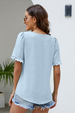 Load image into Gallery viewer, Frill Trim Puff Sleeve Square Neck Blouse
