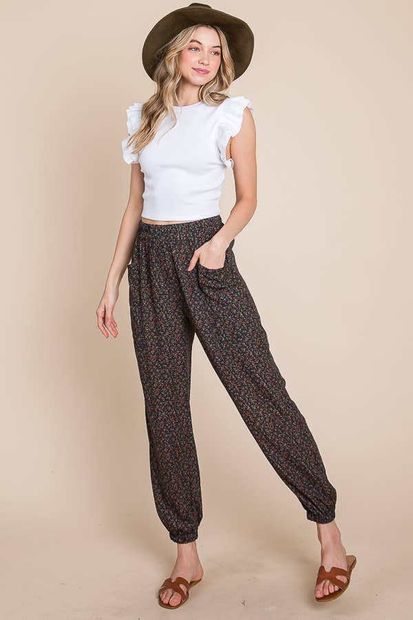 Floral Print Jogger Pants With Pockets
