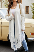 Load image into Gallery viewer, Fringe Hem Open Front Ribbed Trim Cardigan
