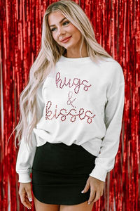 HUGS & KISSES Rhinestone Round Neck Sweatshirt