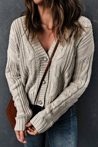 Cable-Knit Button Up Dropped Shoulder Cardigan