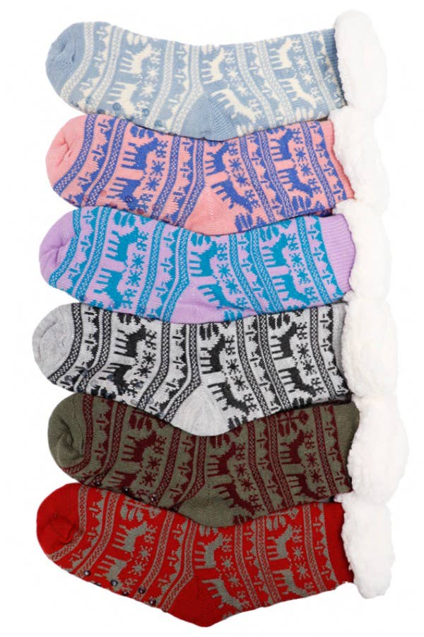 Multicolor Reindeer Snowflake Fuzzy Fleece Socks