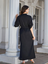 Load image into Gallery viewer, High Slit Roll-tab Sleeve Notched Neck Maxi Dress
