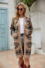 Load image into Gallery viewer, Pocketed Geometric Open Front Dropped Shoulder Cardigan
