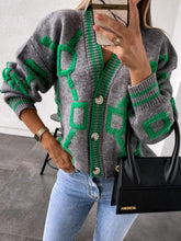 Load image into Gallery viewer, Geometric Dropped Shoulder Button Down Cardigan
