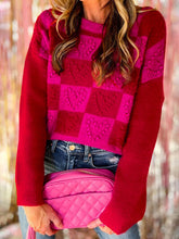 Load image into Gallery viewer, Plaid Heart Round Neck Sweater
