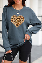 Load image into Gallery viewer, Heart Leopard Sequin Round Neck Sweatshirt
