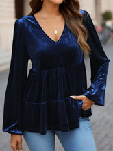 Load image into Gallery viewer, V-Neck Balloon Sleeve Peplum Blouse
