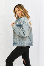 Load image into Gallery viewer, POL Time To Shine Twill Denim Fringe Jacket
