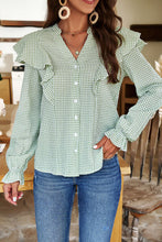 Load image into Gallery viewer, Plaid Notched Flounce Sleeve Shirt
