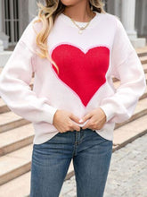 Load image into Gallery viewer, Heart Round Neck Long Sleeve Sweater
