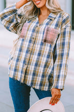 Load image into Gallery viewer, Plaid Raw Hem Dropped Shoulder Johnny Collar Shirt
