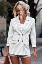 Load image into Gallery viewer, Striped Double-Breasted Long Sleeve Blazer
