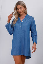 Load image into Gallery viewer, Half-Button Notched Neck High-Low Denim Dress

