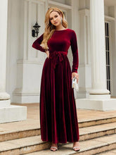 Load image into Gallery viewer, Tie Front Round Neck Long Sleeve Maxi Dress
