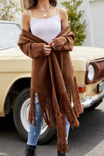 Load image into Gallery viewer, Fringe Hem Open Front Ribbed Trim Cardigan
