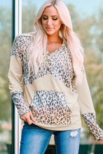 Load image into Gallery viewer, Leopard Color Block Buttoned Drawstring Detail Hoodie

