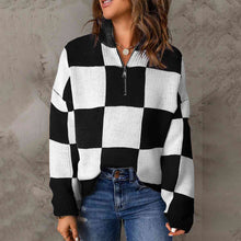 Load image into Gallery viewer, Checkered Half Zip Long Sleeve Sweater
