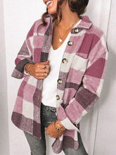 Load image into Gallery viewer, Plaid Pocketed Dropped Shoulder Button Up Jacket
