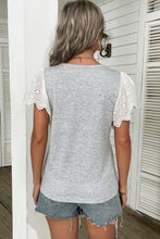 Load image into Gallery viewer, Two-Tone Eyelet Flutter Sleeve Spliced Top
