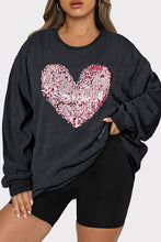 Load image into Gallery viewer, Plus Size Heart Sequin Round Neck Sweatshirt
