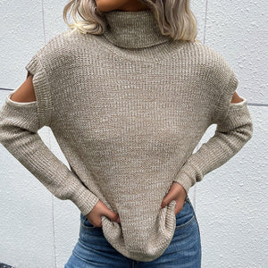 Heathered Cutout Turtleneck Sweater