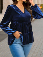Load image into Gallery viewer, V-Neck Balloon Sleeve Peplum Blouse
