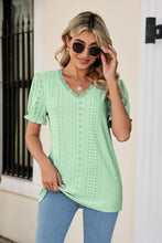 Load image into Gallery viewer, Eyelet Flounce Sleeve Scalloped V-Neck Top
