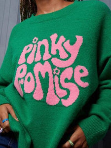 PINKY PROMISE Round Neck Drop Shoulder Sweater