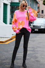 Load image into Gallery viewer, Flower Round Neck Dropped Shoulder Sweater
