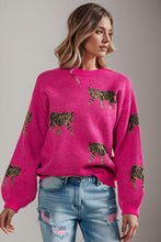 Load image into Gallery viewer, Tiger Pattern Round Neck Drop Shoulder Sweater
