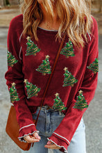 Load image into Gallery viewer, Christmas Tree Sequin Waffle Knit Long Sleeve Sweatshirt
