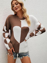 Load image into Gallery viewer, Heart Contrast Dropped Shoulder Sweater
