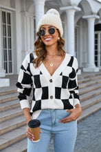 Load image into Gallery viewer, Button-Up Plaid V-Neck Dropped Shoulder Cardigan
