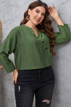 Load image into Gallery viewer, Plus Size Striped Notched Neck Top
